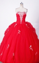 Elegant Ball Gown Sweetheart Floor-length Red Organza Appliques Quinceanera dress Style FA-L-005