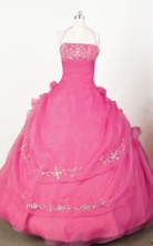 Exclusive Ball Gown Halter Top Floor-length Hot Pink Embroidery Quinceanera dress Style FA-L-051