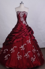 Exquisite Ball Gown Strapless FLoor-Length Red Beading And Appliques Quinceanera Dresses Style FA-S-105