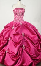 Exquisite Ball Gown Strapless Floor-length Hot Pink Taffeta Embroidery Quinceanera dress Style FA-L-032
