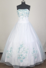 Exquisite Ball Gown Strapless Floor-length White Quinceanera Dress LZ426051