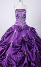 Fashionable Ball Gown Strapless Floor-length Purple Taffeta Embroidery Quinceanera dress Style FA-L-023