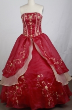 Gorgeous Ball Gown Strapless Floor-length Red Quinceanera Dress LZ426007