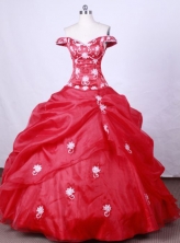 Luxurious Ball Gown Off The Shoulder Neckline FLoor-Length Red Beading And Appliques Quinceanera Dresses Style FA-S-071