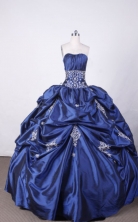 Luxurious Ball Gown Strapless FLoor-Length Blue Appliques And Beading Quinceanera Dresses Style FA-S-122