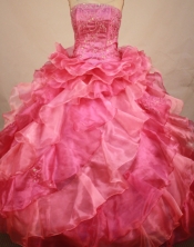 Luxurious ball gown strapless floor-length organza embroidery with beading watermelon quinceanra dresses FA-X-090