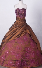Modest Ball Gown Sweetheart Floor-length Brown Taffeta Embroidery Quinceanera dress Style FA-L-020