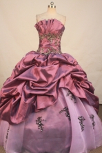 Perfect ball gown strapless floor-length taffeta appliques purple quinceanera dresses FA-X-098