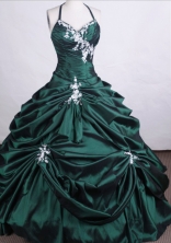 Popular Ball Gown Halter Top Neck Floor-length Dark Green Quinceanera Dresses Style FA-C-059