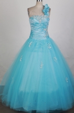 Popular Ball Gown One Shoulder Neck Floor-length Blue Quinceanera Dress Y042630