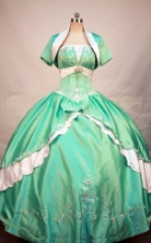 Popular Ball Gown Strapless Floor-length Apple Green Taffeta Embroidery Quinceanera dress Style FA-L-074