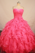 Pretty ball gown sweetheart-neck floor-length organza beading waterlmelon quinceanera dresses with rolling flowers FA-X-078