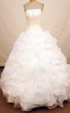 Simpel Ball Gown Strapless FLoor-Length Organza white Appliques Quinceanera Dresses Style FA-S-084