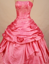 Simple ball gown strapless floor-length taffeta watermelon appliques quinceanera dresses FA-X-074