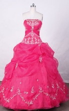 Swwet Ball Gown Strapless FLoor-Length Hot Pink Appliques And Beading Quinceanera Dresses Style FA-S-125
