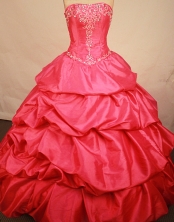 Wonderdul ball gown strapless chapel taffeta coral red embroidery with beading quinceanera dresses FA-X-68