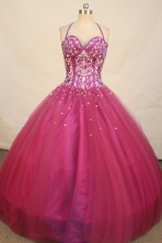 Wonderful ball gown halter top and sweetheart-neck floorr-length fuchsia embroidery with beading quinceanera dresses FA-X-092
