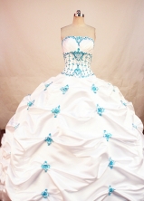 Wonderful ball gown strapless floor-length satin appliques with beading white quinceanera dresses FA-X-60