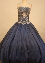 pretty ball gown strapless floor-length taffeta beading navy blue quinceanera dresse FA-X-071