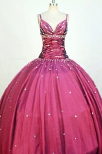 Beautiful Ball Gown Strap Floor-length Burgundy Taffeta Beading Quinceanera dress Style FA-L-221