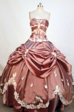 Brand new Ball Gown Strapless Floor-length Brown Taffeta Appliques Quinceanera dress Style FA-L-226