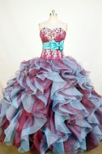Exquisite Ball Gown Sweetheart Floor-length Burgundy Organza Appliques Quinceanera dress Style FA-L-225