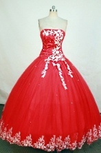 Gorgeous Ball Gown Strapless Floor-length Red Appliques Quinceanera dress Style FA-L-223