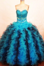 Luxurious Ball Gown Sweetheart Floor-length Teal Organza Beading Quinceanera dress Style FA-L-267
