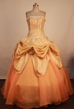 Sweet Ball Gown Straps Floor-Length Gold Beading and Appliques Quinceanera Dresses Style FA-S-380