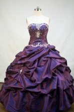  Formal Ball gown Strapless Floor-length Taffeta Purple Quinceanera Dresses Style FA-C-096