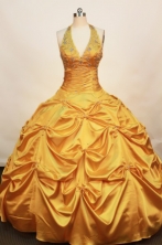  Perfect Ball Gown Halter Top Neck Floor-length Taffeta Yellow Quinceanera Dresses Style FA-W-171