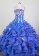 Affordable Ball Gown Strapless Floor-length  Blue Quinceanera Dress X0426048