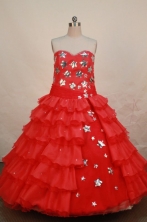 Affordable Ball Gown Strapless Floor-length Red Organza Quinceanera dress Style FA-L-067