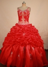 Elegant Ball Gown Strap Floor-length Red Taffeta Beading Quinceanera dress Style FA-L-330