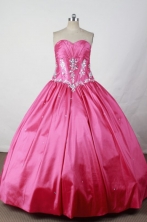 Elegant Ball Gown Strapless Floor-length Hot Pink Taffeta Appliques Quinceanera dress Style FA-L-065