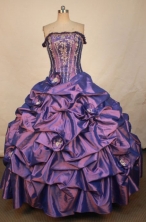 Elegant Ball Gown Strapless Floor-length Purple Taffeta Appliques Quinceanera dress Style FA-L-306