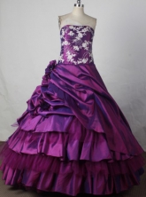 Exclusive Ball Gown Strapless Floor-length Purple Taffeta Appliques Quinceanera dress Style FA-L-212