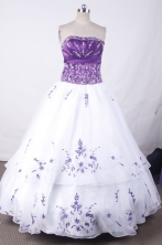Exclusive Ball Gown Strapless Floor-length White Organza Embroidery Quinceanera dress Style FA-L-007