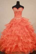 Exclusive Ball Gown Sweetheart Floor-length Orange Organza Beading Quinceanera dress Style FA-L-254