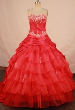 Exclusive Ball Gown Sweetheart Red Organza Appliques Quinceanera dress Style FA-L-261