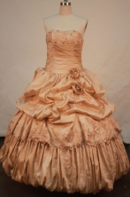 Fashionable Ball Gown Strapless Floor-length Gold Taffeta Beading Quinceanera dress Style FA-L-253