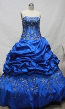 Gorgeous Ball Gown Strapless  Floor-length Blue Taffeta Beading Quinceanera dress Style FA-L-089