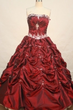 Gorgeous Ball Gown Strapless Floor-length Burgundy Taffeta Quinceanera dress TD2441