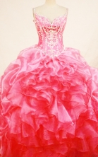 Luxurious ball gown straps chapel organza watermelon beading quinceanera dresses FA-X-183