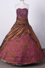 Modest Ball Gown Sweetheart Floor-length Brown Taffeta Embroidery Quinceanera dress Style FA-L-020