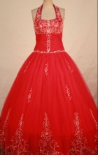 Perfect ball gown halter top floor-length red appliques quinceanera dresses FA-X-160