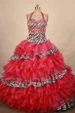 Popular Ball Gown Halter Top Floor-length Hot Pink Organza Quinceanera dress Style FA-L-322