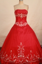 Popular Ball Gown Strapless Floor-length Red Appliques Quinceanera dress Style FA-L-270