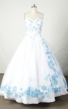 Popular Ball Gown Sweetheart  Floor-length White Satin Embroidery Quinceanera dress Style FA-L-036