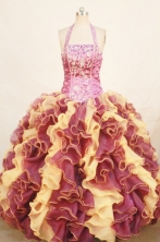 Romantic ball gown halter top floor-length organza appliques multi colors quinceanera dresses FA  -X-168